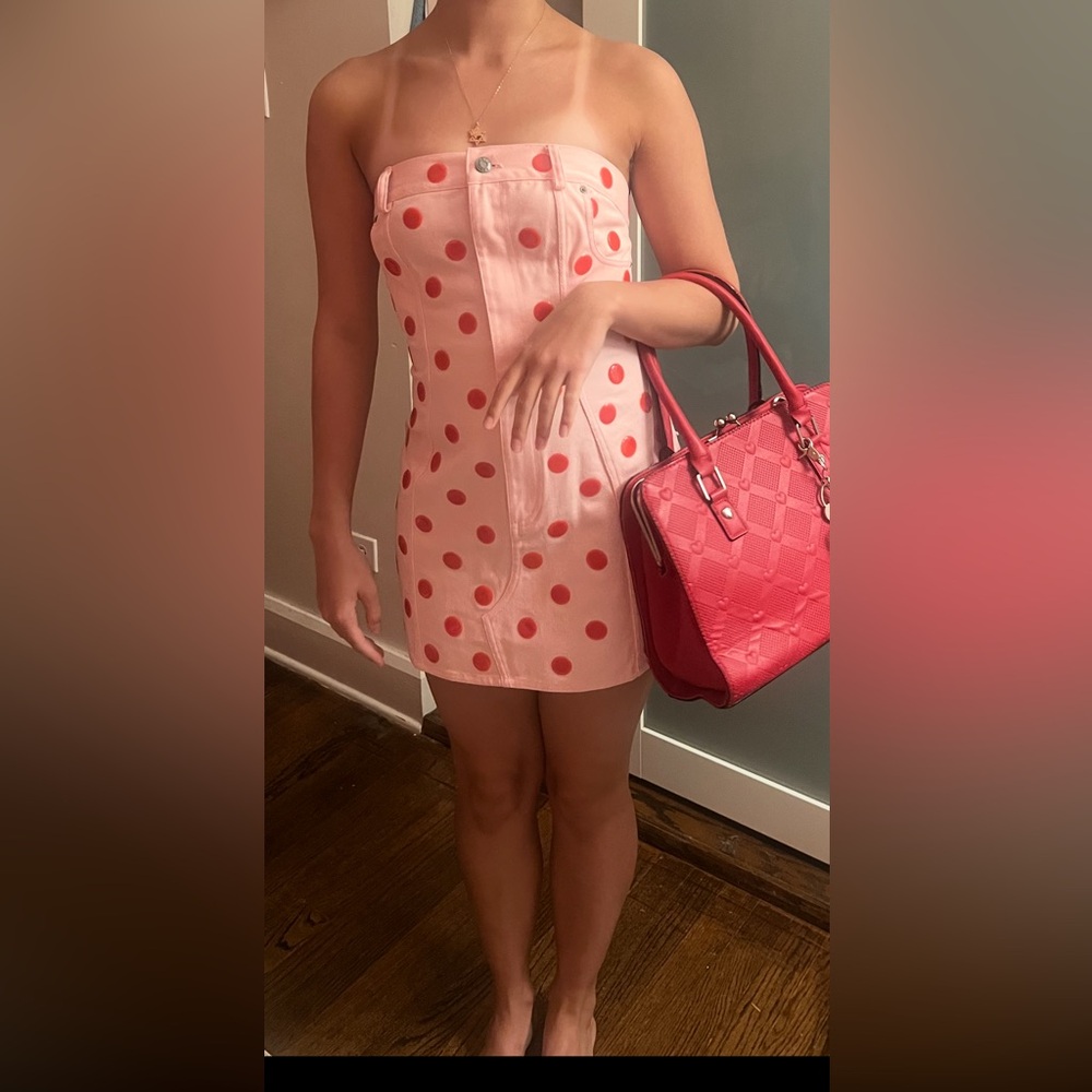 Area Star Pink Polka Dot Denim Dress - Picture 2 of 8